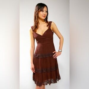 BCBGMaxAzria Chocolate Brown Lace Trim Dress